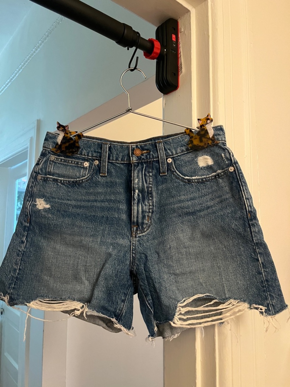 Madewell Distressed relaxed mid length Denim Shorts - Blue